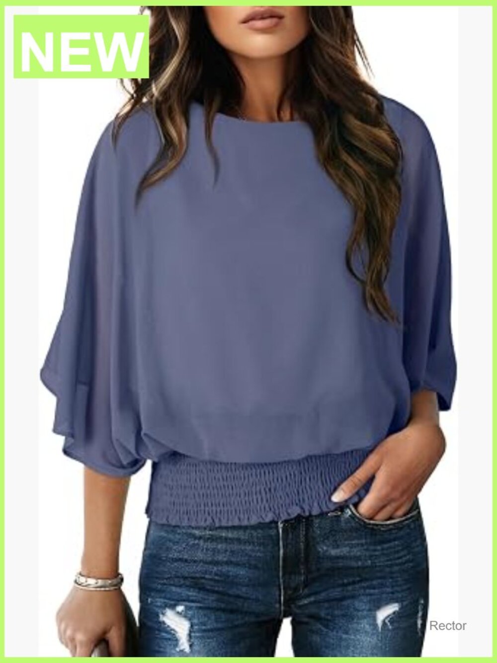 Womens Chiffon Blouse Boat Neck 3/4 Sleeve Flowey Tunic Top